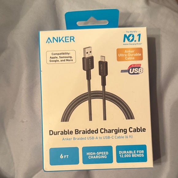Anker Black Durable Braided Charging Cable 6 feet usb a to usb c - Picture 1 of 2